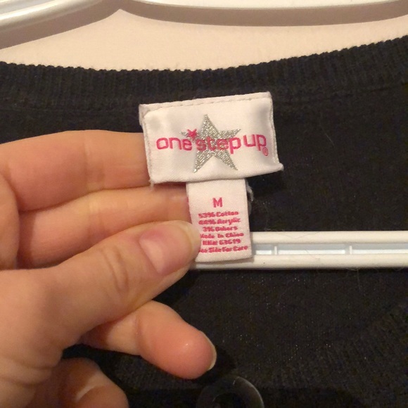 One Step up black knit button top - Picture 2 of 2